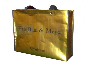 Metalizuotas auksinis neaustinis krepšys su logotipu
