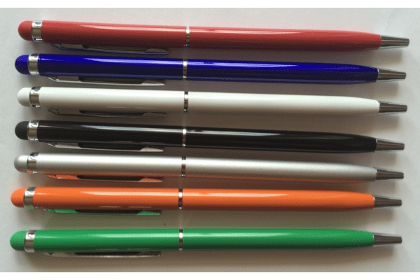 Saplvoti ploni metaliniai tušinukai, spalvotu touch galiuku