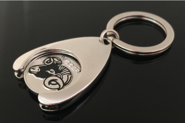 Raktų pakabukas su moneta parduotuvės vežimėliams