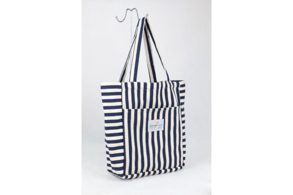 Drobinis dryžuotas paplūdimio krepšys su logotipu | Tote bag | 30×37 cm