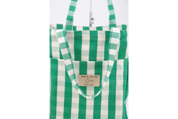 Drobinis dryžuotas paplūdimio krepšys su logotipu | Tote bag | 30×37 cm