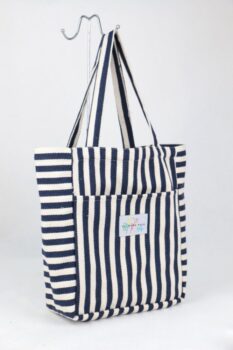 Striped canvas beach bag with logo | Tote bag | 30×37 cm