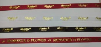 Satin ribbons with golden foil logo print